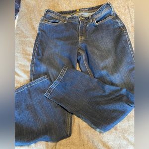 Carhartt Relaxed Fit womens High Rise Thick Blue Jeans SZ 12 -‎ flawed